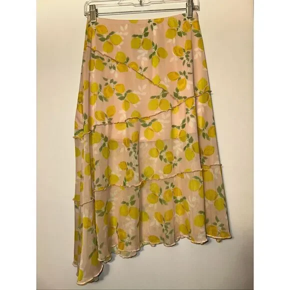 See You Monday Women’s Medium Asymmetrical Midi Skirt Pink Mesh Lemon NWT - Picture 1 of 5